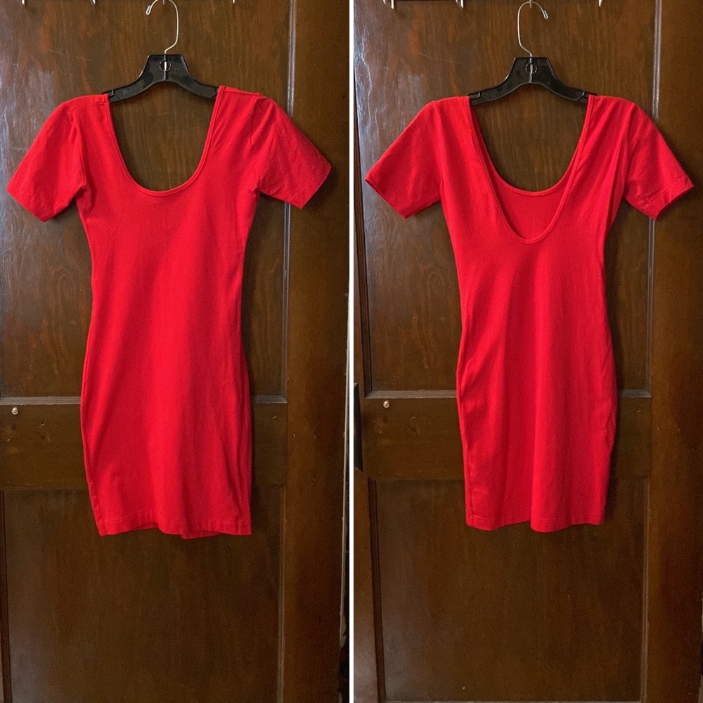 American Apparel Red medium bodycon scoop neck cotton dress short sleeve stretch